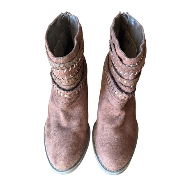 Sugar Shoes - Sugar Womens Almond Toe Suede Brown Block Heel Booties Boots Studded 7.5 M